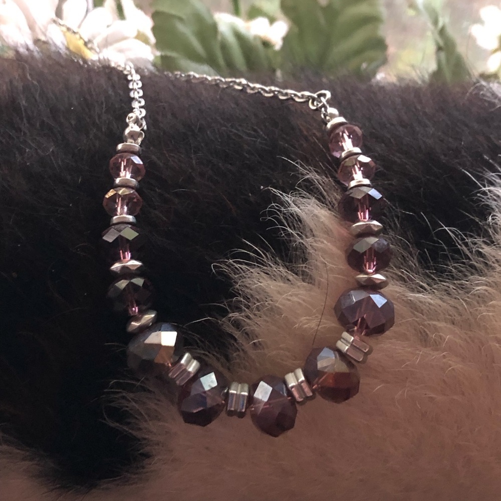Mauve faceted aurora borealis glass crystal chain necklace